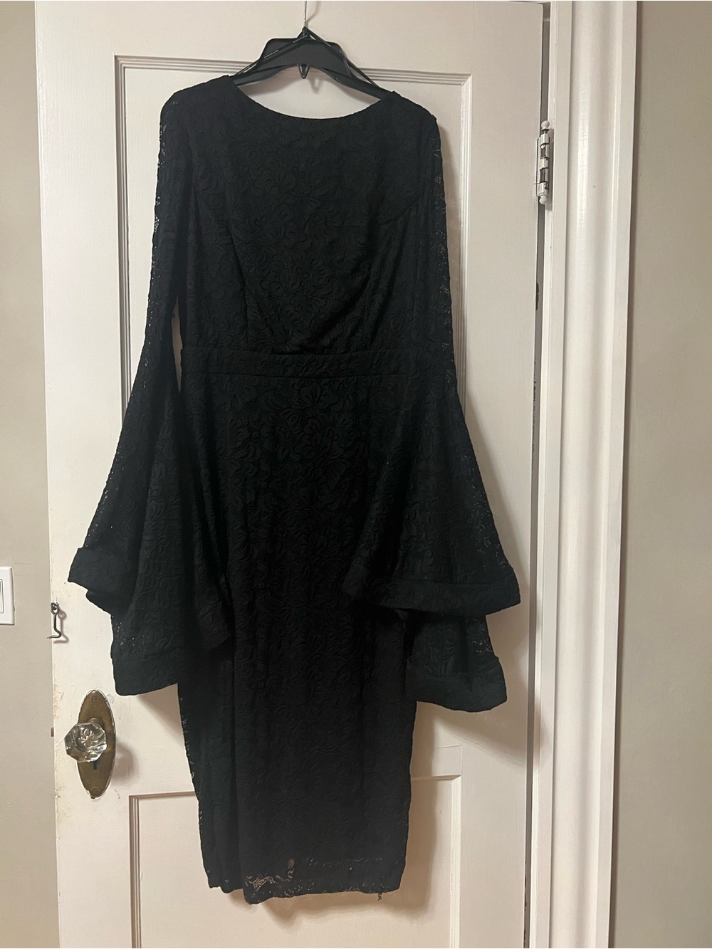 Black Lace Bell-Sleeve Midi Dress